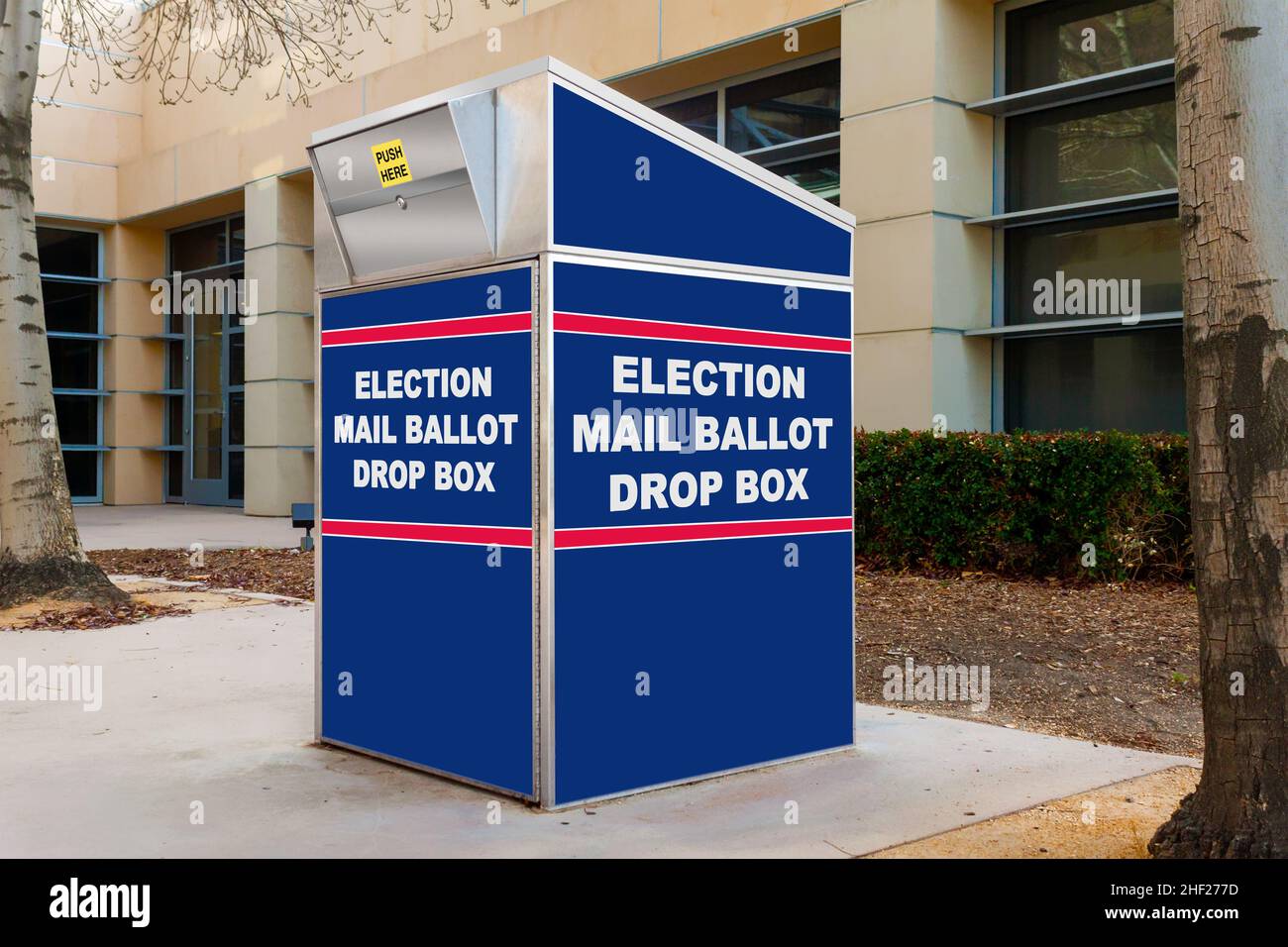 Election mail ballot drop box in red white and blue Stock Photo