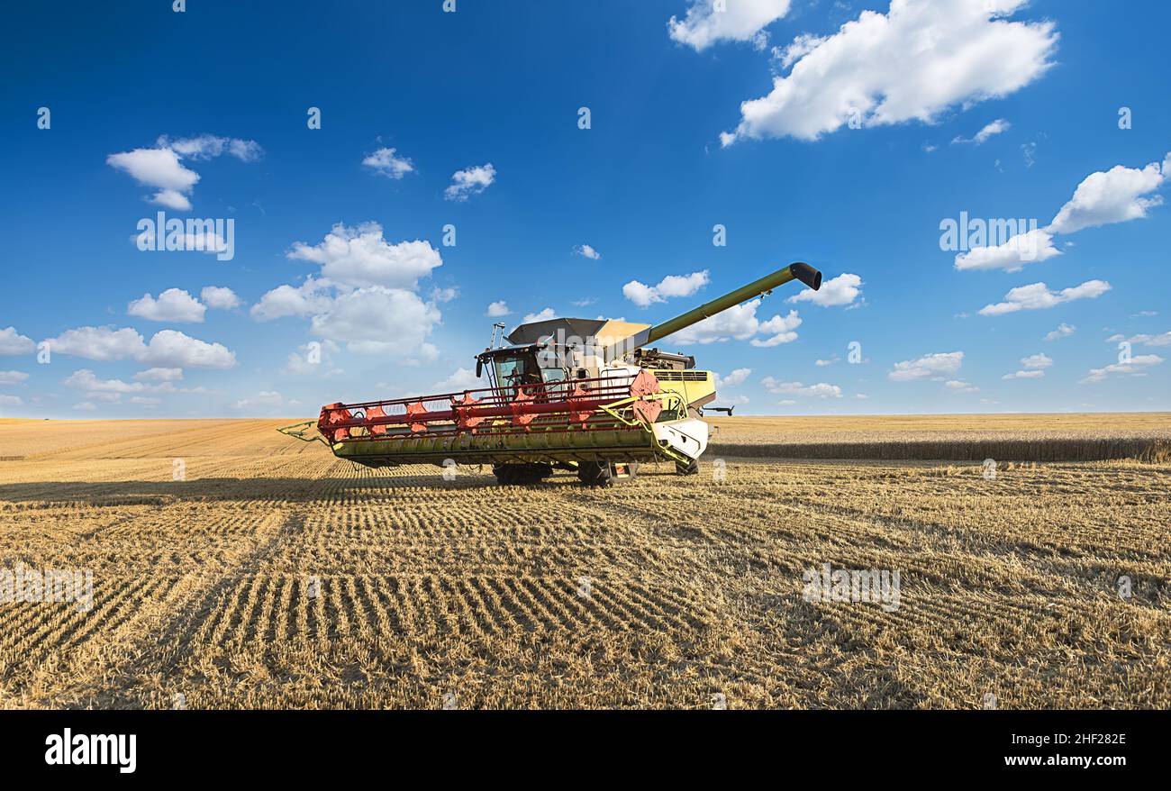 Dobrich, Bulgaria - JULY 07, 2019: Claas Lexion 660 combine harvester on display at the annual Nairn Farmers Show on July 08, 2016 in Dobrich, Bulagri Stock Photo
