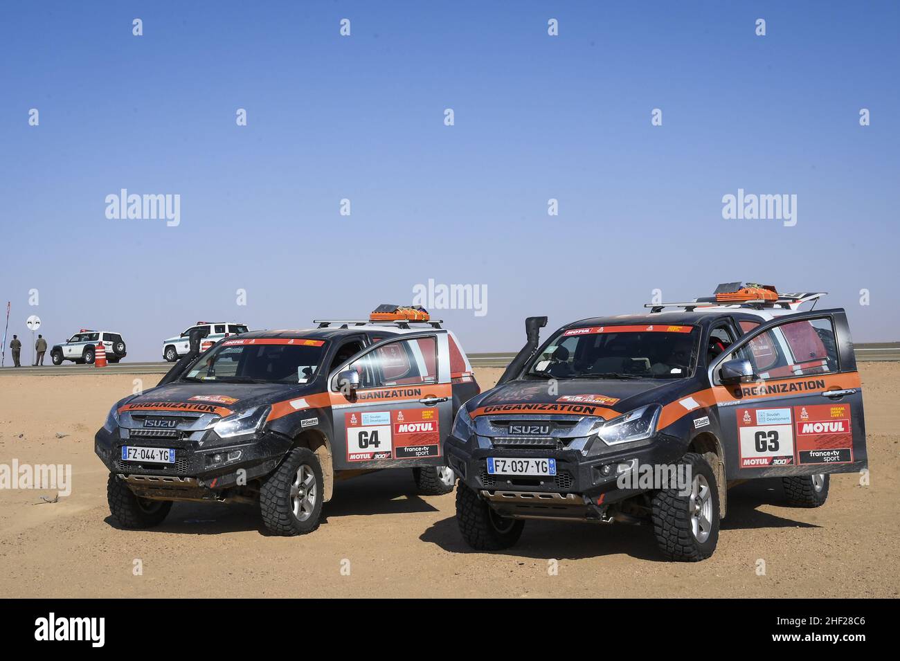 G4, G3 organisation during the Stage 11 of the Dakar Rally 2022 around ...