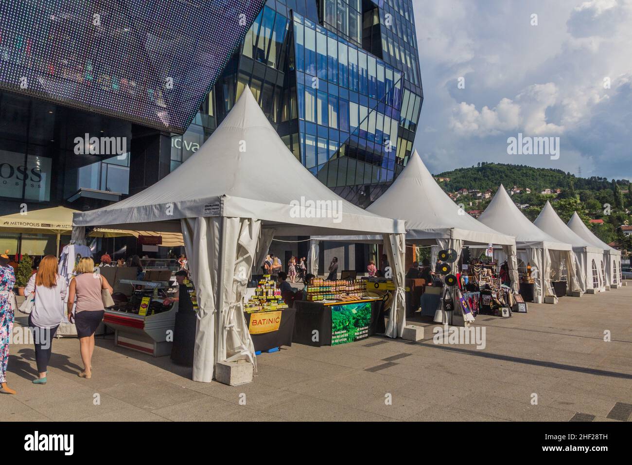 SARAJEVO, BOSNIA AND HERZEGOVINA - JUNE 11, 2019: Market stalls in Sarajevo, Bosnia and Herzegovina Stock Photo