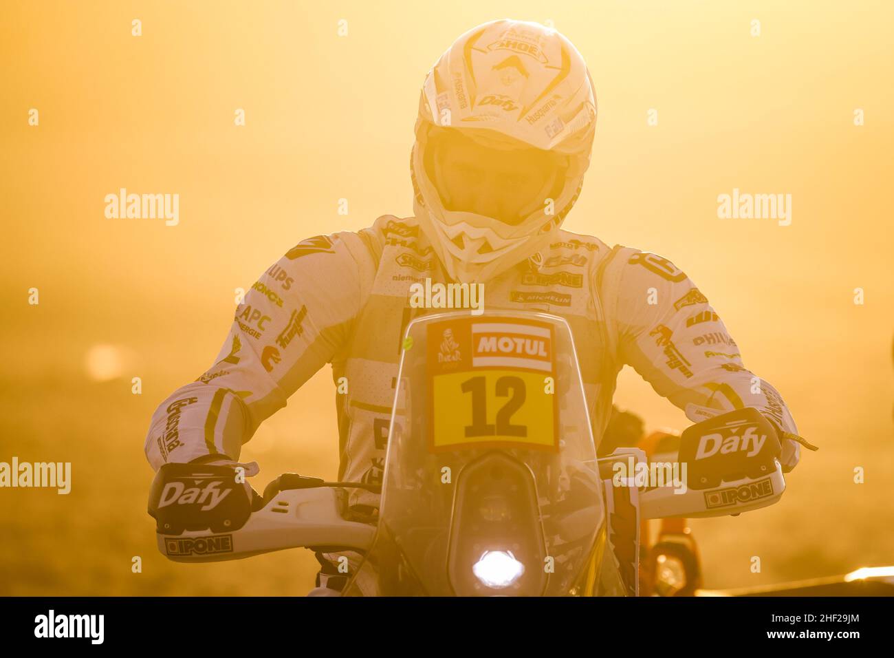 12 De Soultrait Xavier (fra), HT Rally Raid Husqvarna Racing, Husqvarna FR 450 Rally, Moto, W2RC, Motul, action during the Stage 11 of the Dakar Rally 2022 around Bisha, on January 13th 2022 in Bisha, Saudi Arabia - Photo Florent Gooden / DPPI Stock Photo