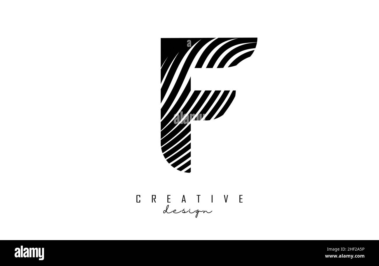 Letter F logo with black twisted lines. Creative vector illustration ...
