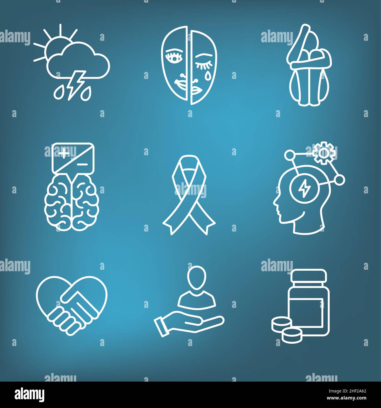 BPD - Borderline Personality Disorder icon set with brain mask and ...