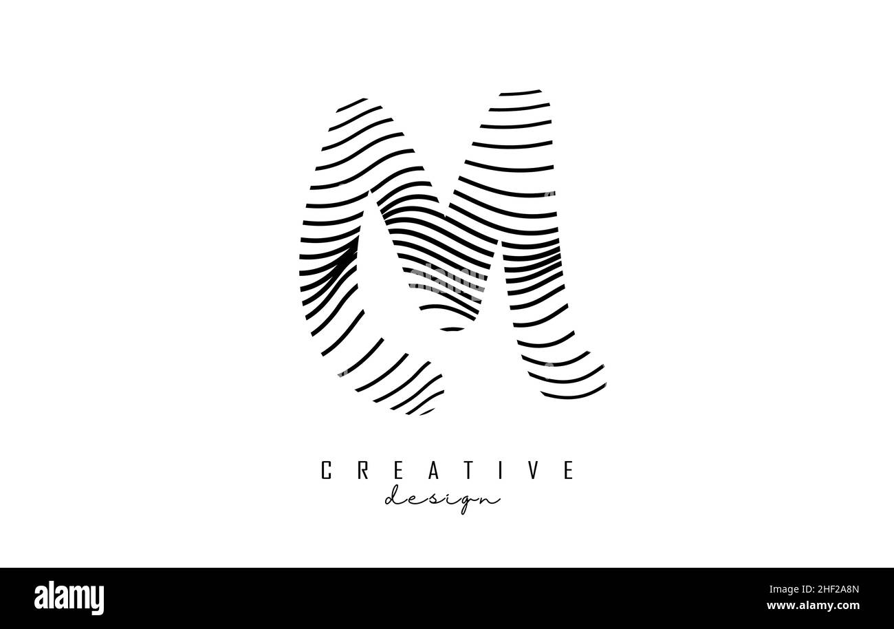 Letter M logo with black twisted lines. Creative vector illustration ...