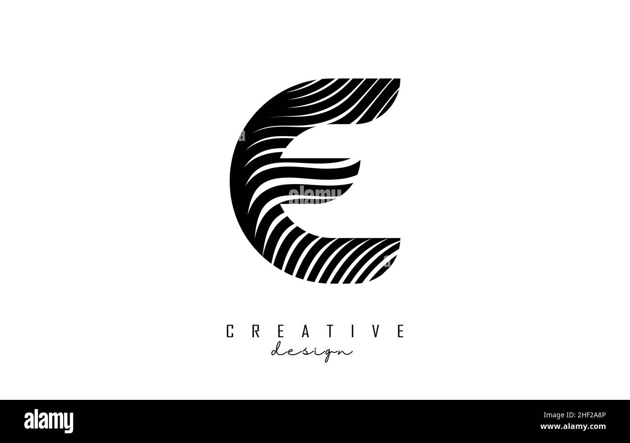 Letter E logo with black twisted lines. Creative vector illustration ...