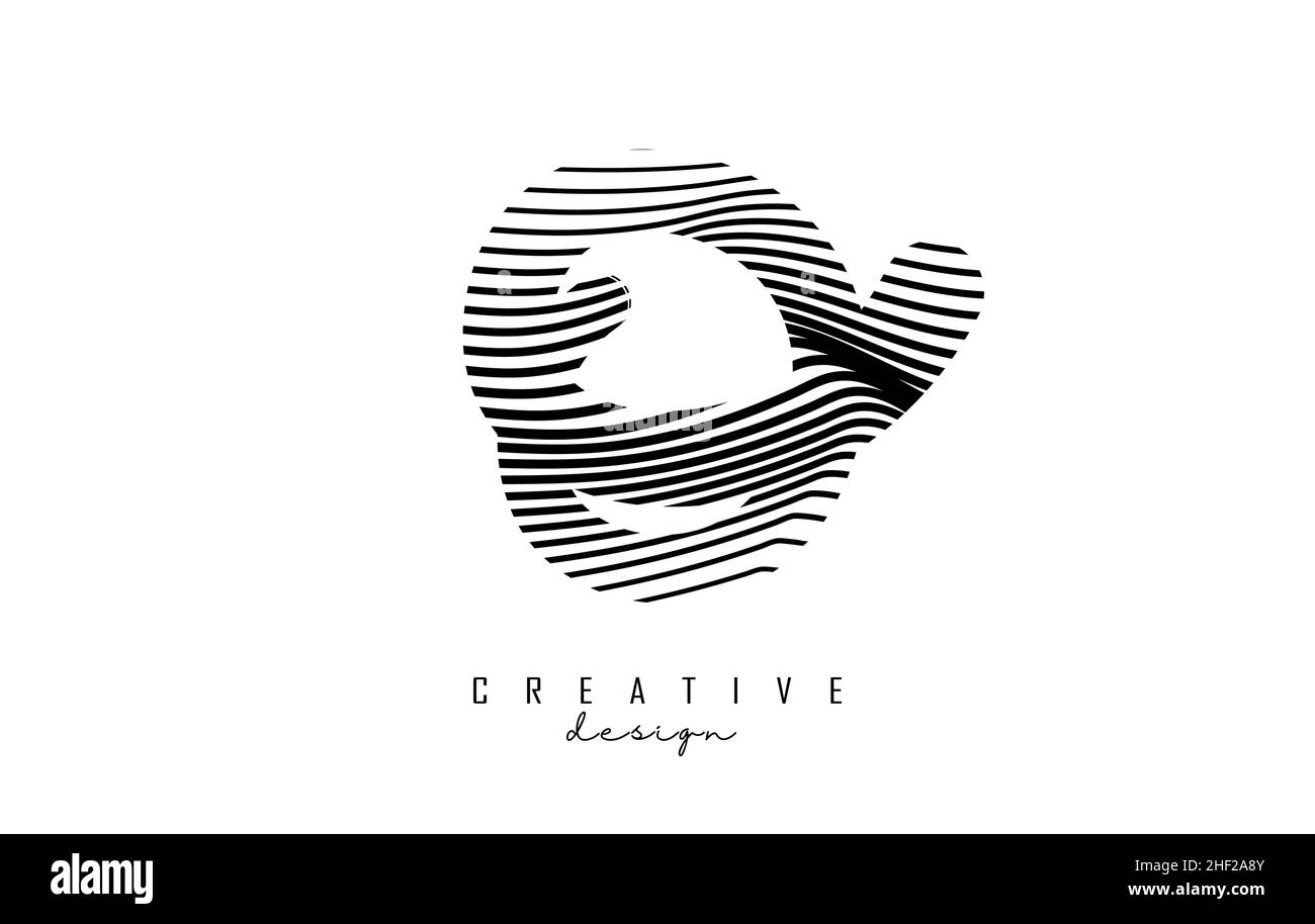 Letter O logo with black twisted lines. Creative vector illustration ...