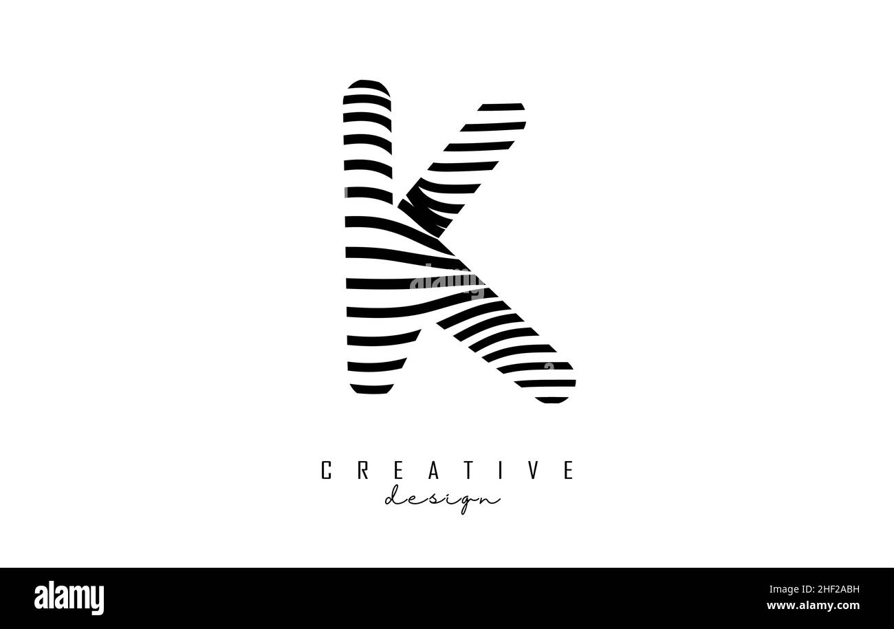 Letter K logo with black twisted lines. Creative vector illustration ...