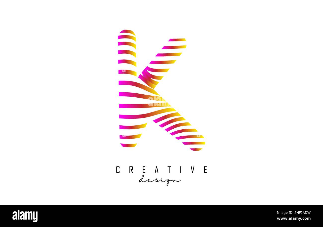 Letter K logo with vibrant colourful twisted lines. Creative vector ...