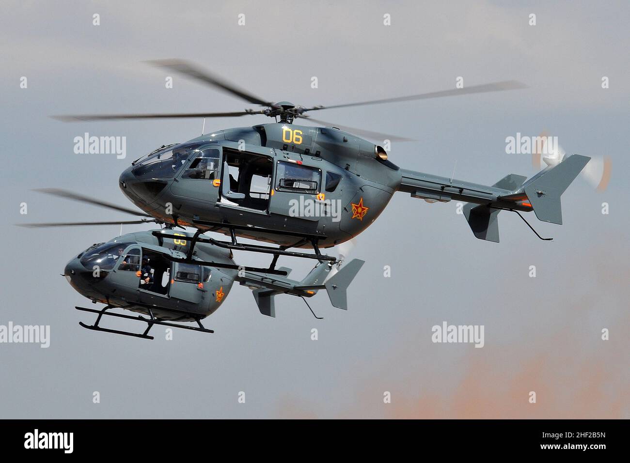 KAZAKHSTAN AIR FORCE EC145 HELICOPTERS IN SUPPORT OF GROUND TROOPS. Stock Photo