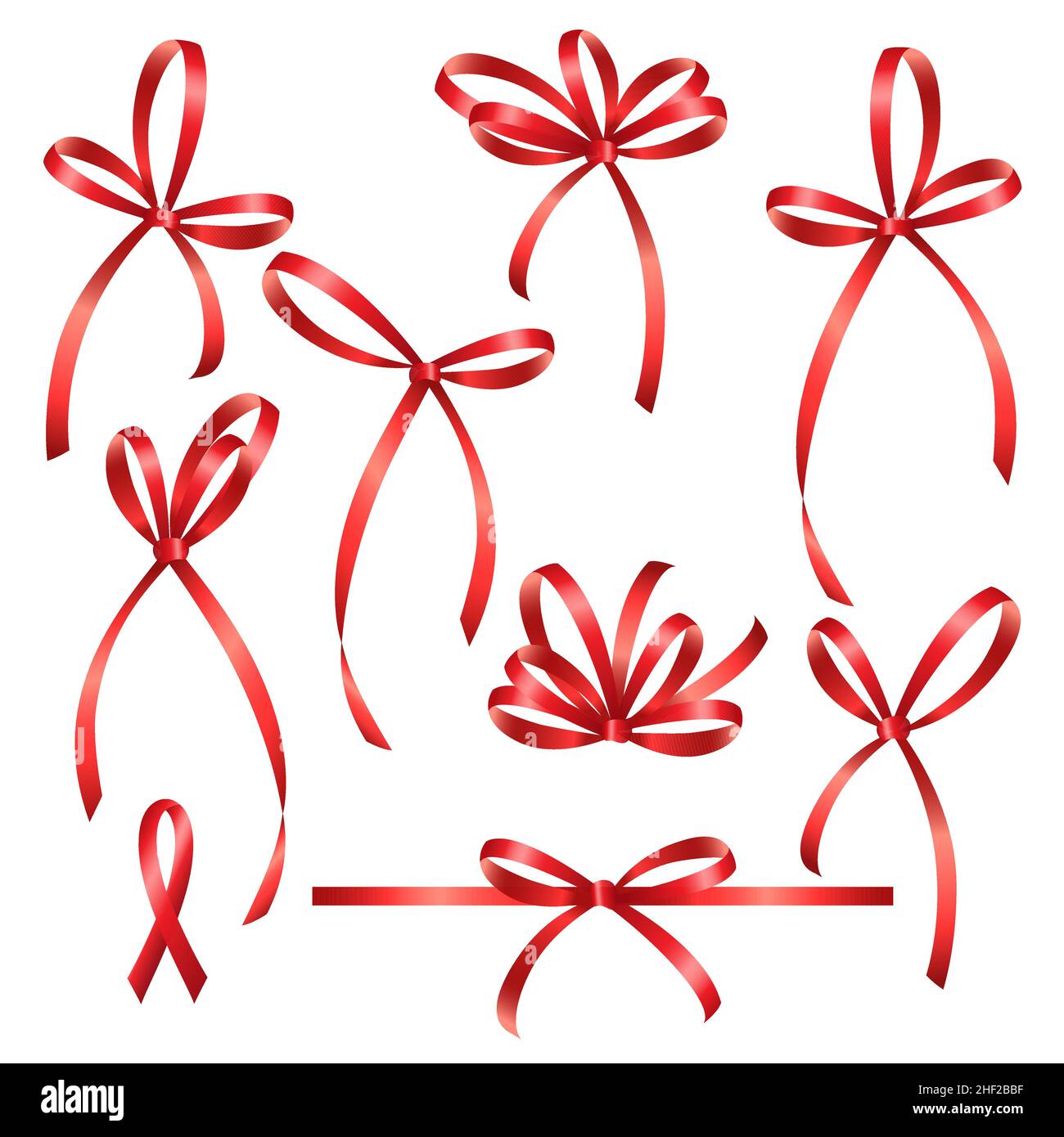 Set of red gift bows on white background. Vector illustration Stock ...