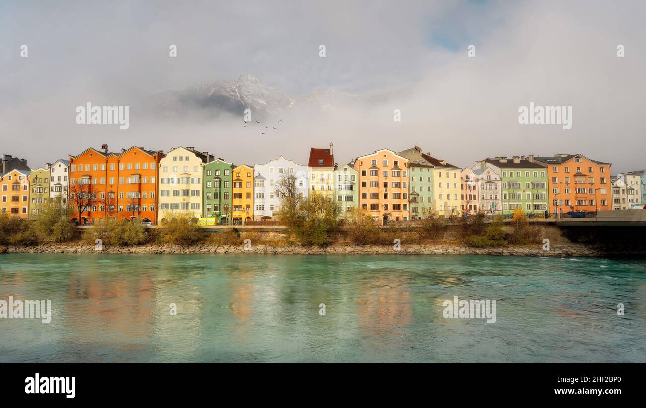 Colorful houses in Innsbruck, Austria, post processed using exposure bracketing Stock Photo