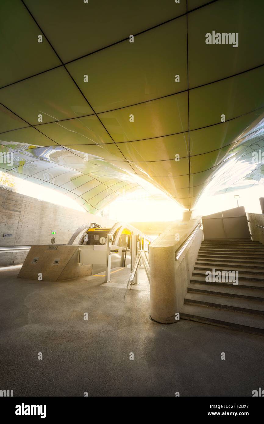 Hungerburgbahn in Innsbruck, Austra, designed by Zaha Hadid, taken in December 2021, post processed using exposure bracketing Stock Photo