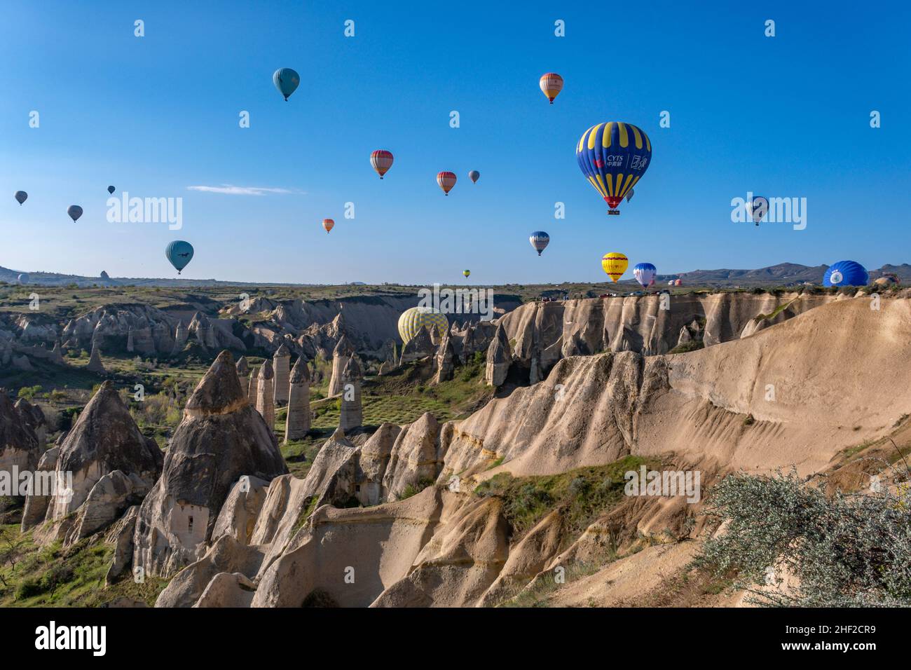 Hot Air Ballooning in Cappadocia in Nevsehir Province, Central Anatolia of Turkey Stock Photo