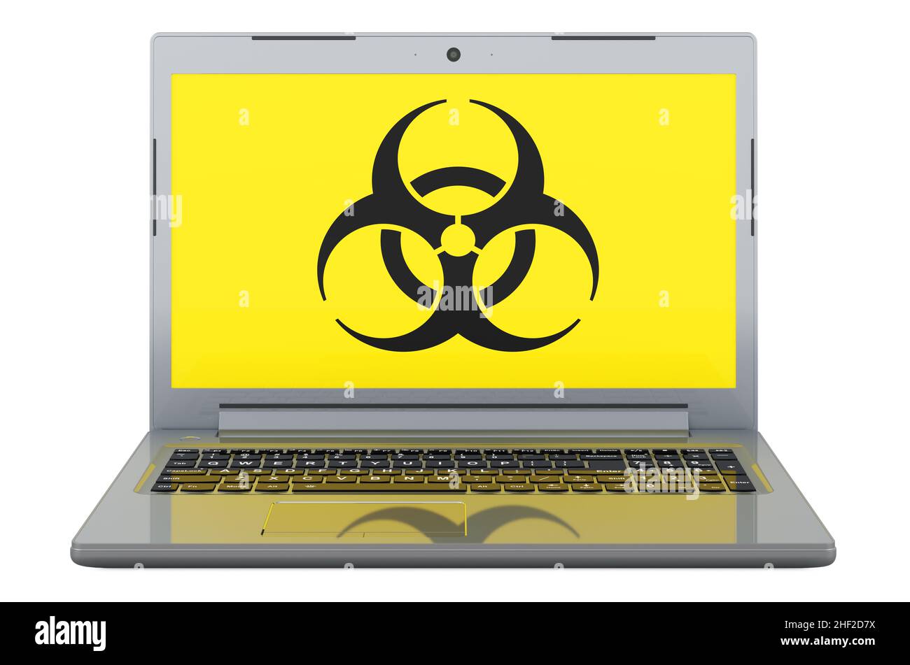 Biohazard symbol on laptop screen. 3D illustration isolated on white ...
