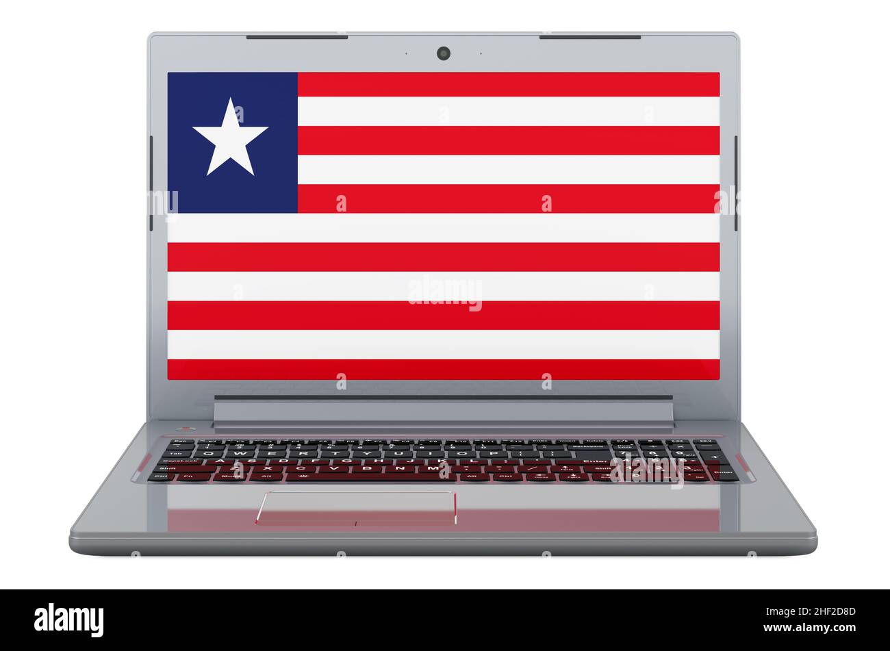 Liberian flag on laptop screen. 3D illustration isolated on white ...