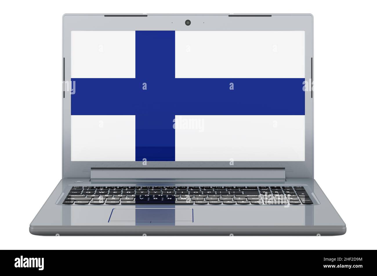 Finnish flag on laptop screen. 3D illustration isolated on white