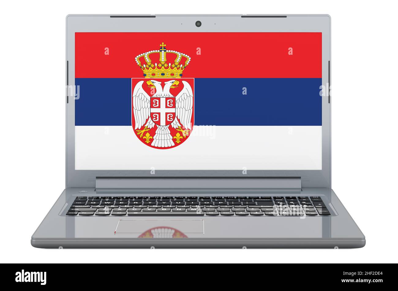 Serbian flag on laptop screen. 3D illustration isolated on white ...