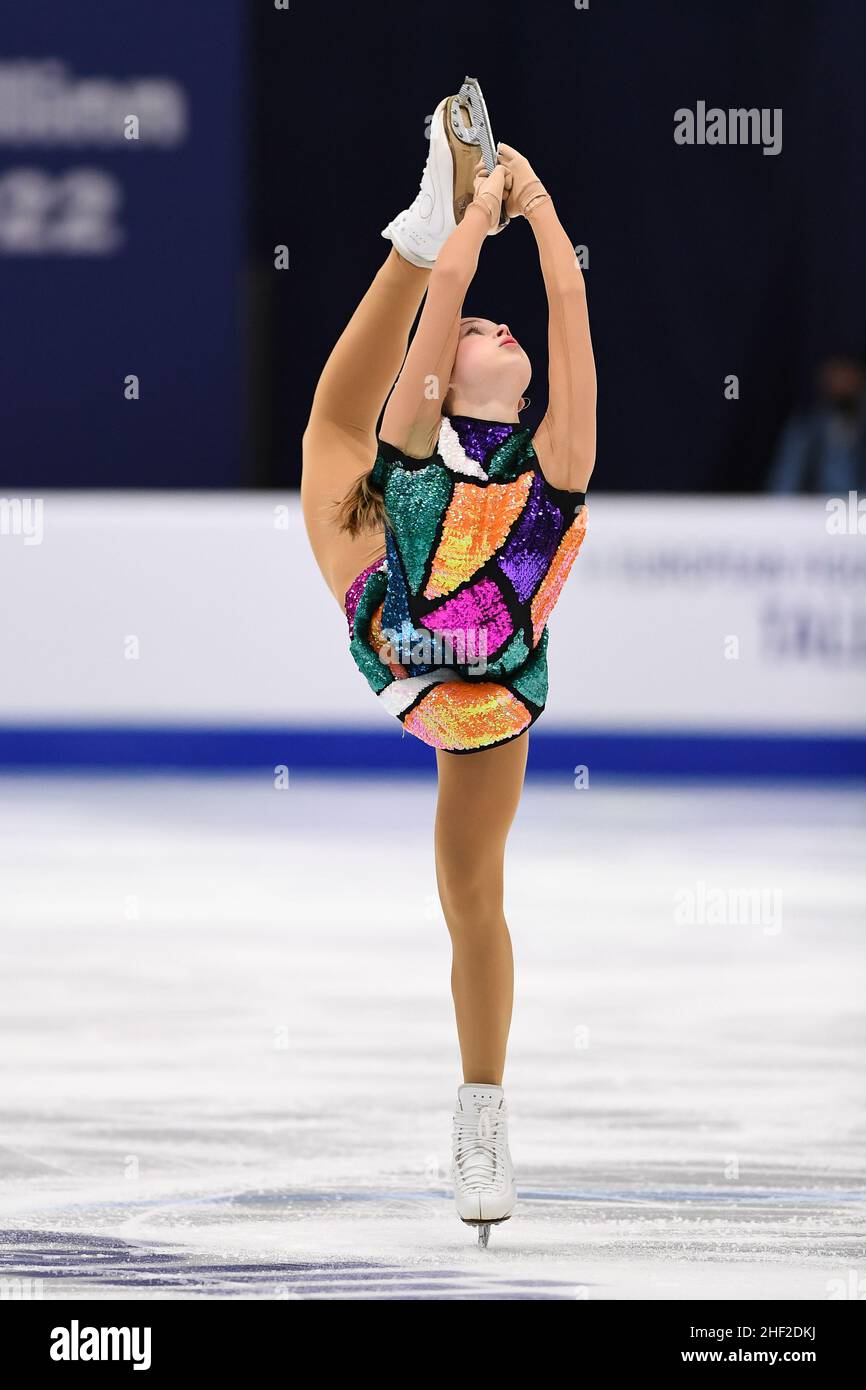 Tallinn, Estonia. January 13 2021: Eva Lotta KIIBUS (EST), during Women Short Program, at the ISU European Figure Skating Championships 2022, at Tondiraba Ice Hall, on January 13, 2022 in Tallinn, Estonia. Credit: Raniero Corbelletti/AFLO/Alamy Live News Stock Photo