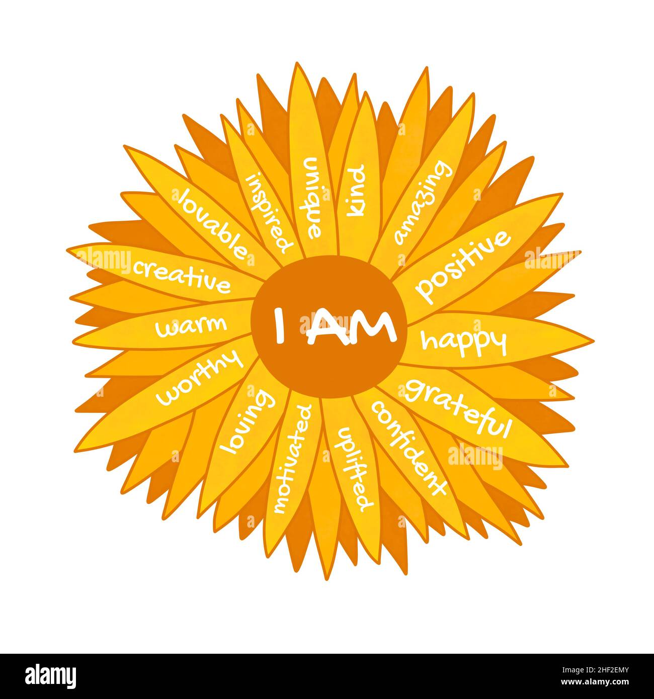 I am affirmations chamomile flower. Self love concept for women
