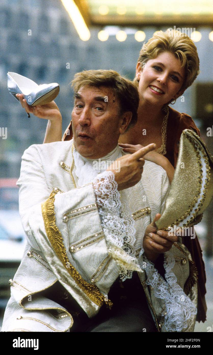 British comedy actor Frankie Howerd in panto with Kerry Wilson, Stoke on Trent 1988 Stock Photo