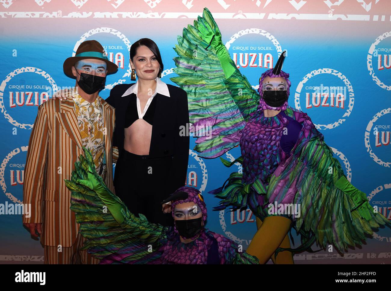 Jessie J with some of the cast arriving for the premiere of Cirque Du
