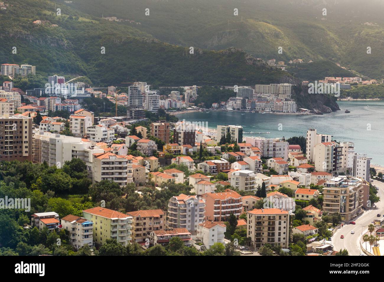 Aerial view of Becici and Rafailovici towns, Montenegro Stock Photo