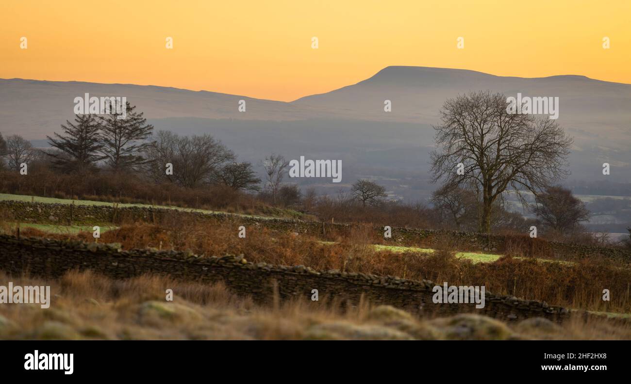 Dawn on a Winter's day on Gwrhyd mountain in the Swansea Valley, South Wales UK Stock Photo