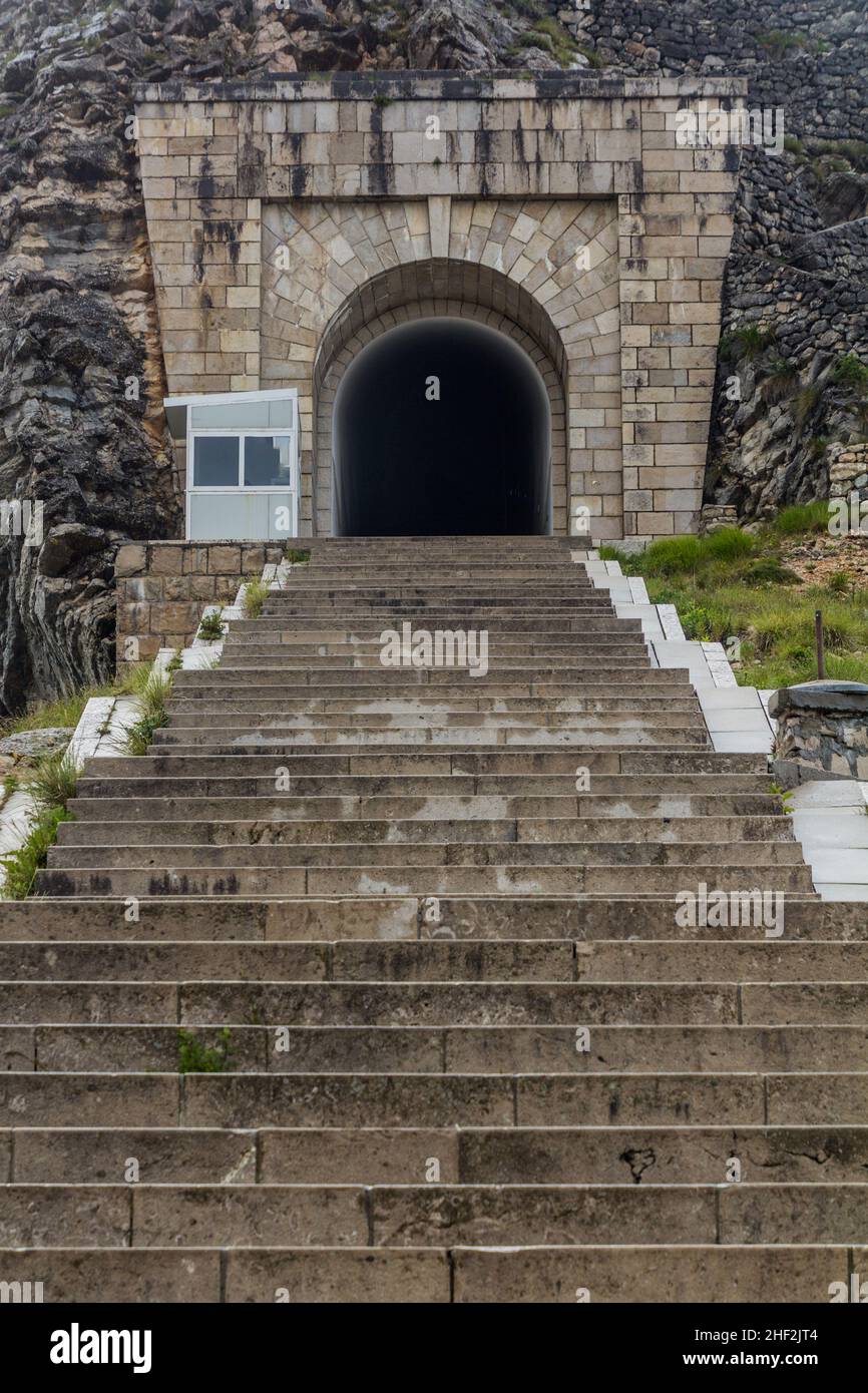 Tunnel leading to Njegos mausoleum in Lovcen national park, Montenegro Stock Photo