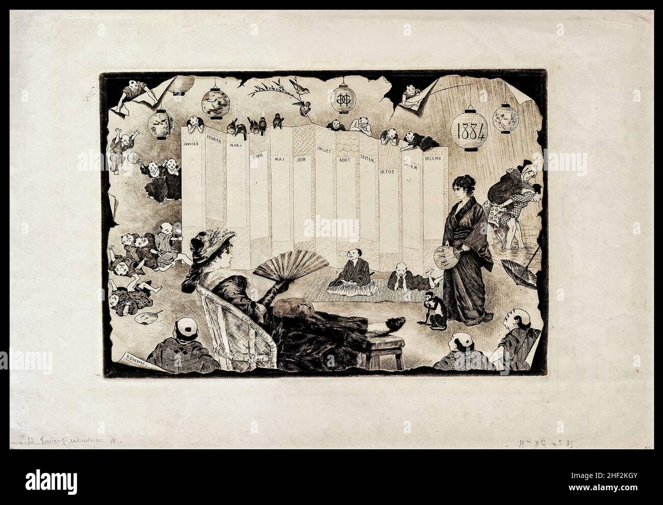 Henri Charles Guerard (1846-1897)  Fantasie Franco Japonaise Calendar 1884 Stock Photo