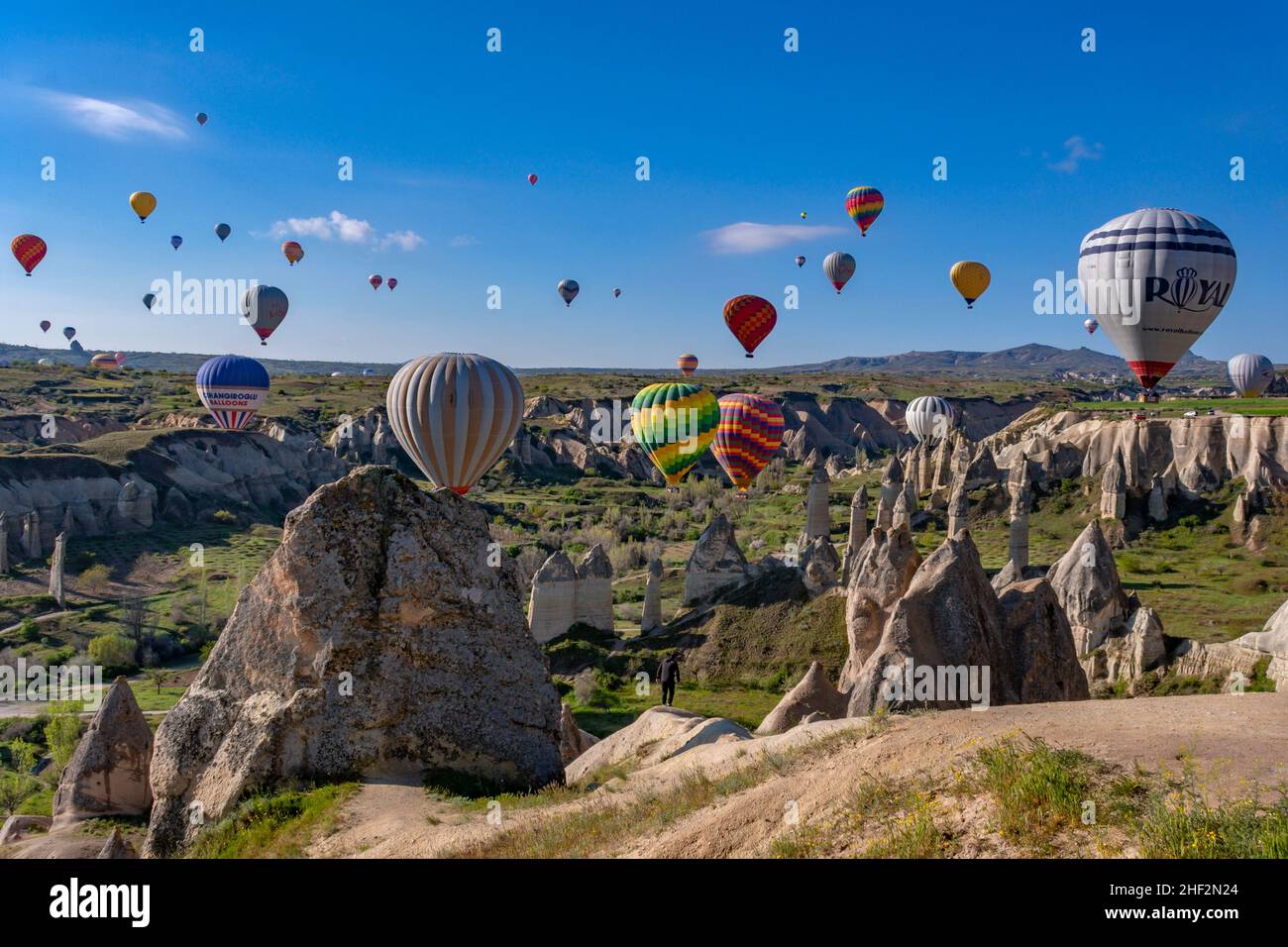 Hot Air Ballooning in Cappadocia in Nevsehir Province, Central Anatolia of Turkey Stock Photo