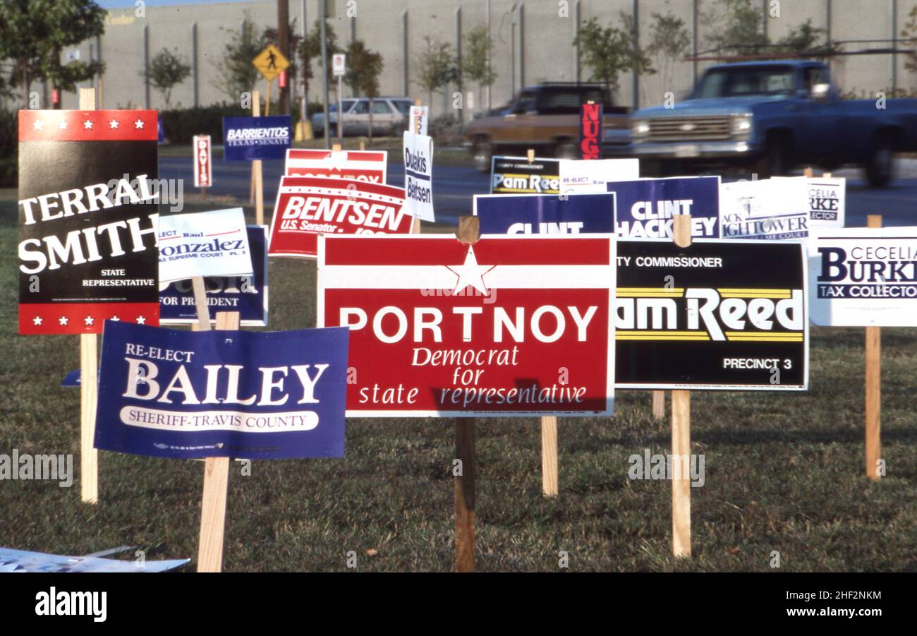 Austin, Texas USA 1992 Campaign signs for candidates in local races