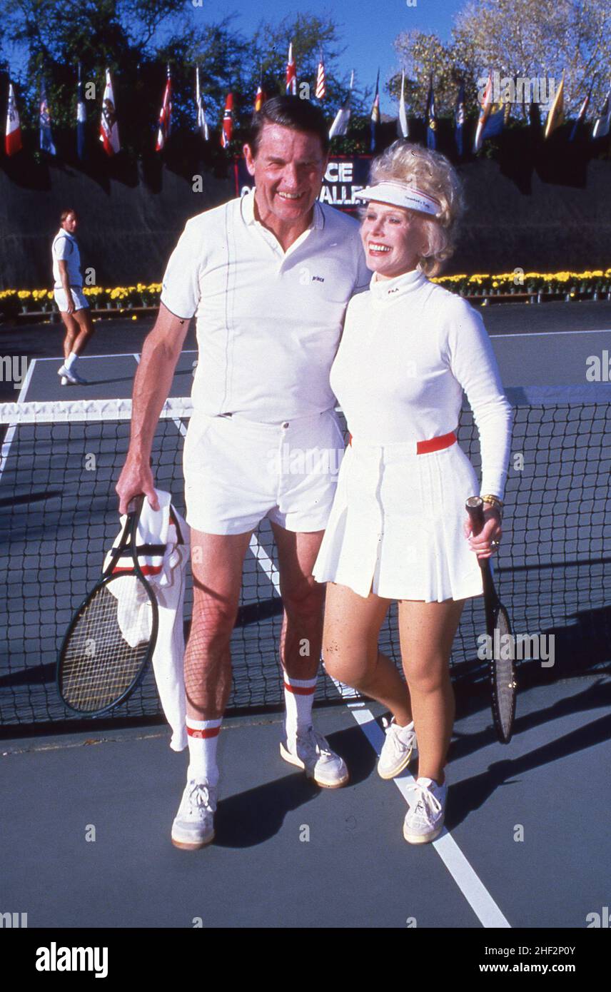 William Webster and Eva Gabor at a  celebraty tennis tournament in Arizona  Photograph by Dennis Brack Stock Photo
