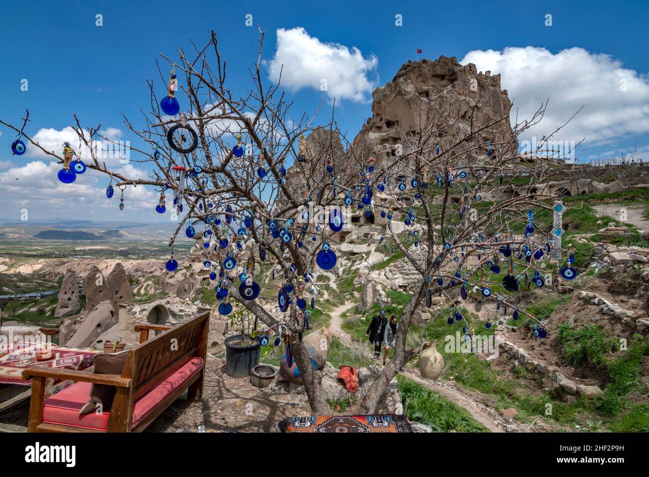 Evil Eye Tree in Uchisar Castle in Cappadocia region in Nevsehir Province in Central Anatolia of Turkey Stock Photo