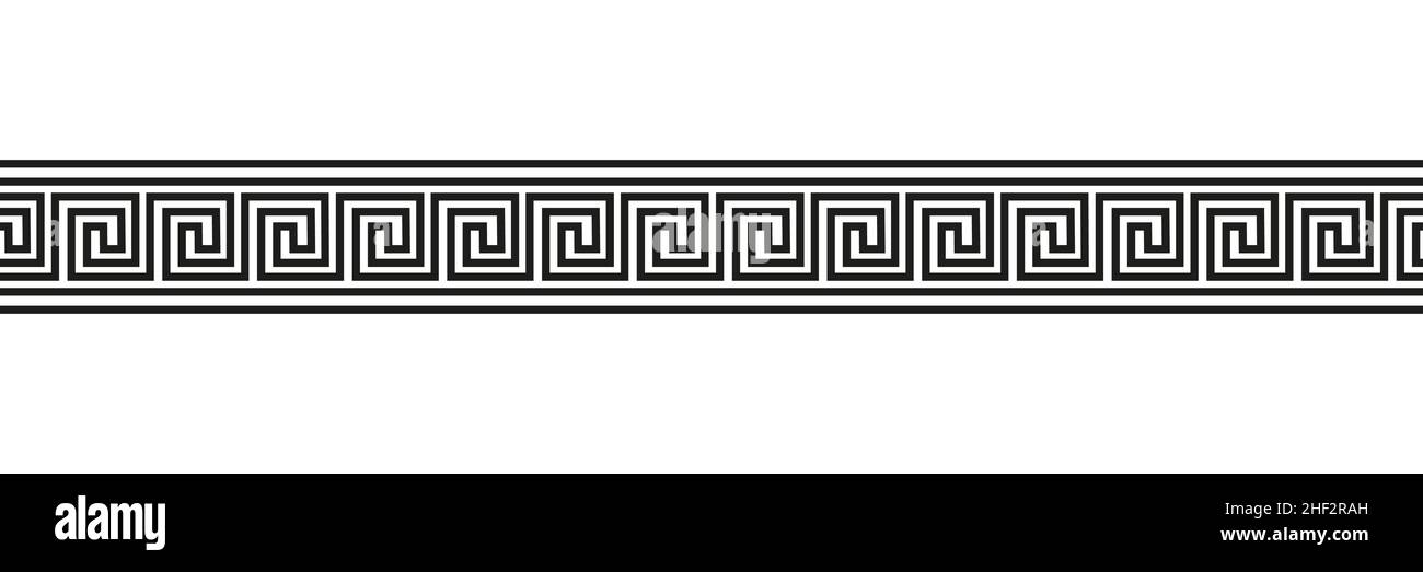 Seamless meander motif. Greek meandros, fret or key. Black ornament for Acient Greece style borders. Vector illustration Stock Vector