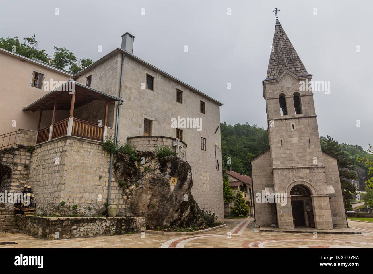 Lower part of Ostrog monastery with Holy Trinity church, Montenegro Stock Photo