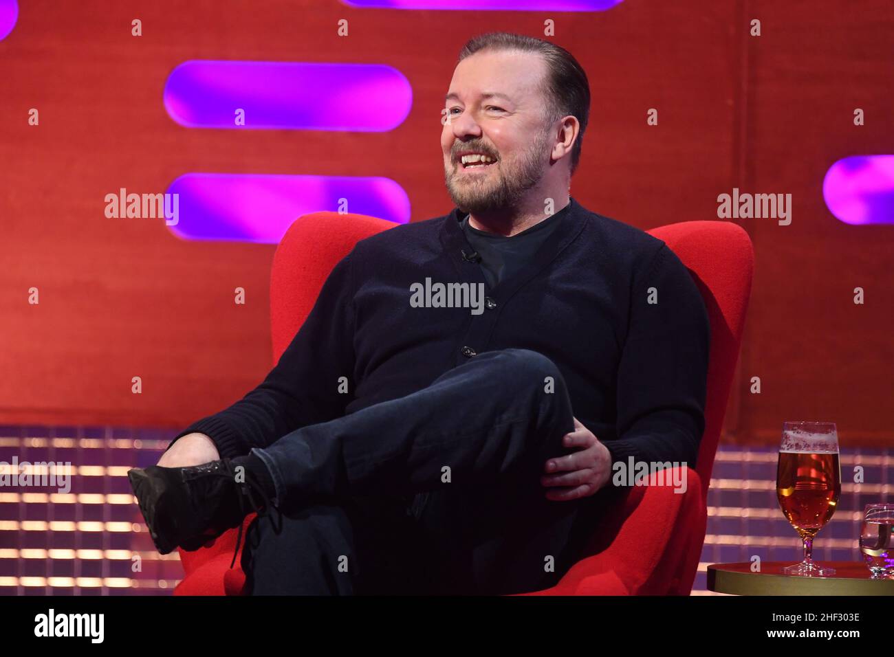 EDITORIAL USE ONLY Ricky Gervais during the filming for the Graham
