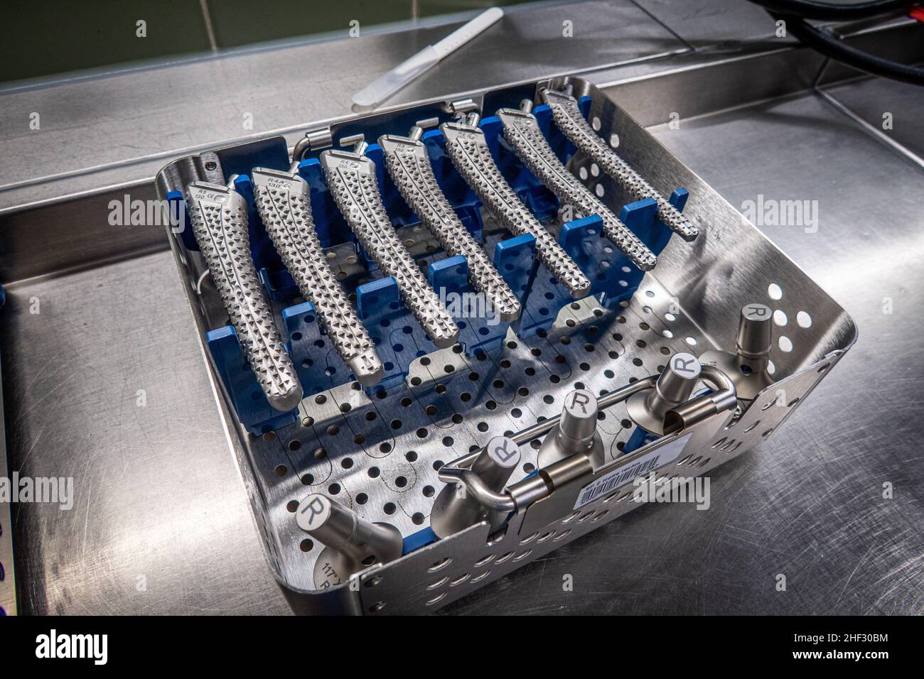 some surgical rasps for a transfemoral prosthesis lie in an instrument ...