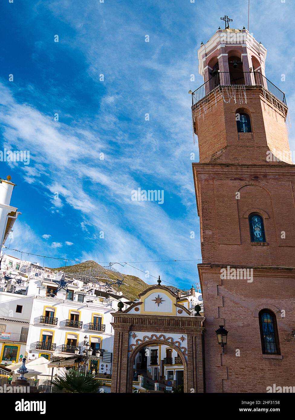 Competa is a white town in the mountains above Málaga in Andalucia southern Spain. It is known for its beautiful 16th century church and its good wine Stock Photo