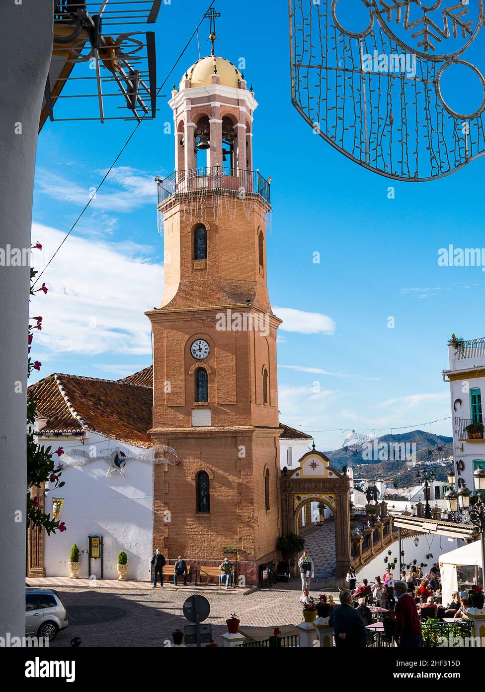 Competa is a white town in the mountains above Málaga in Andalucia southern Spain. It is known for its beautiful 16th century church and its good wine Stock Photo