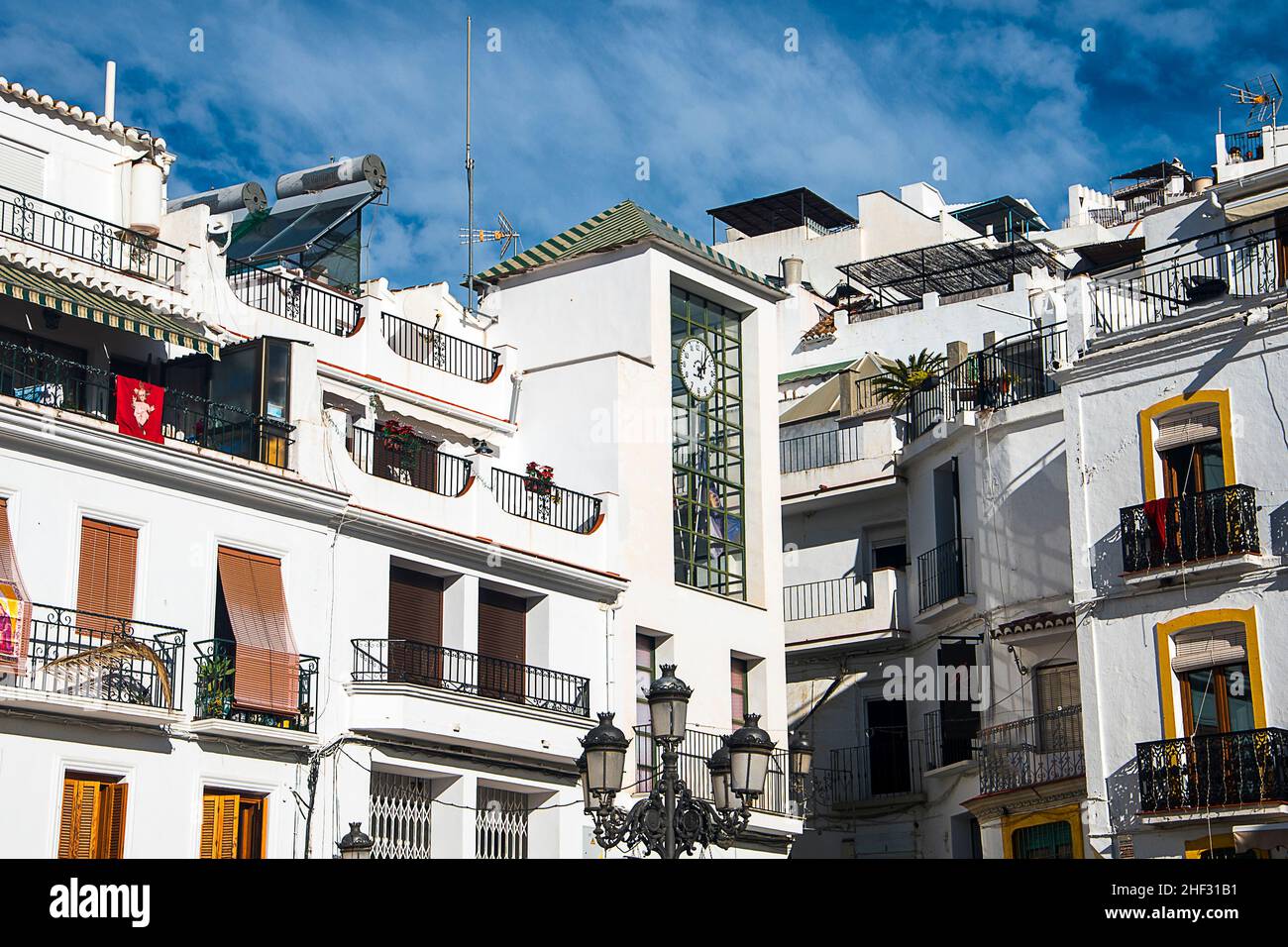 Competa is a white town in the mountains above Málaga in Andalucia southern Spain. It is known for its beautiful 16th century church and its good wine Stock Photo