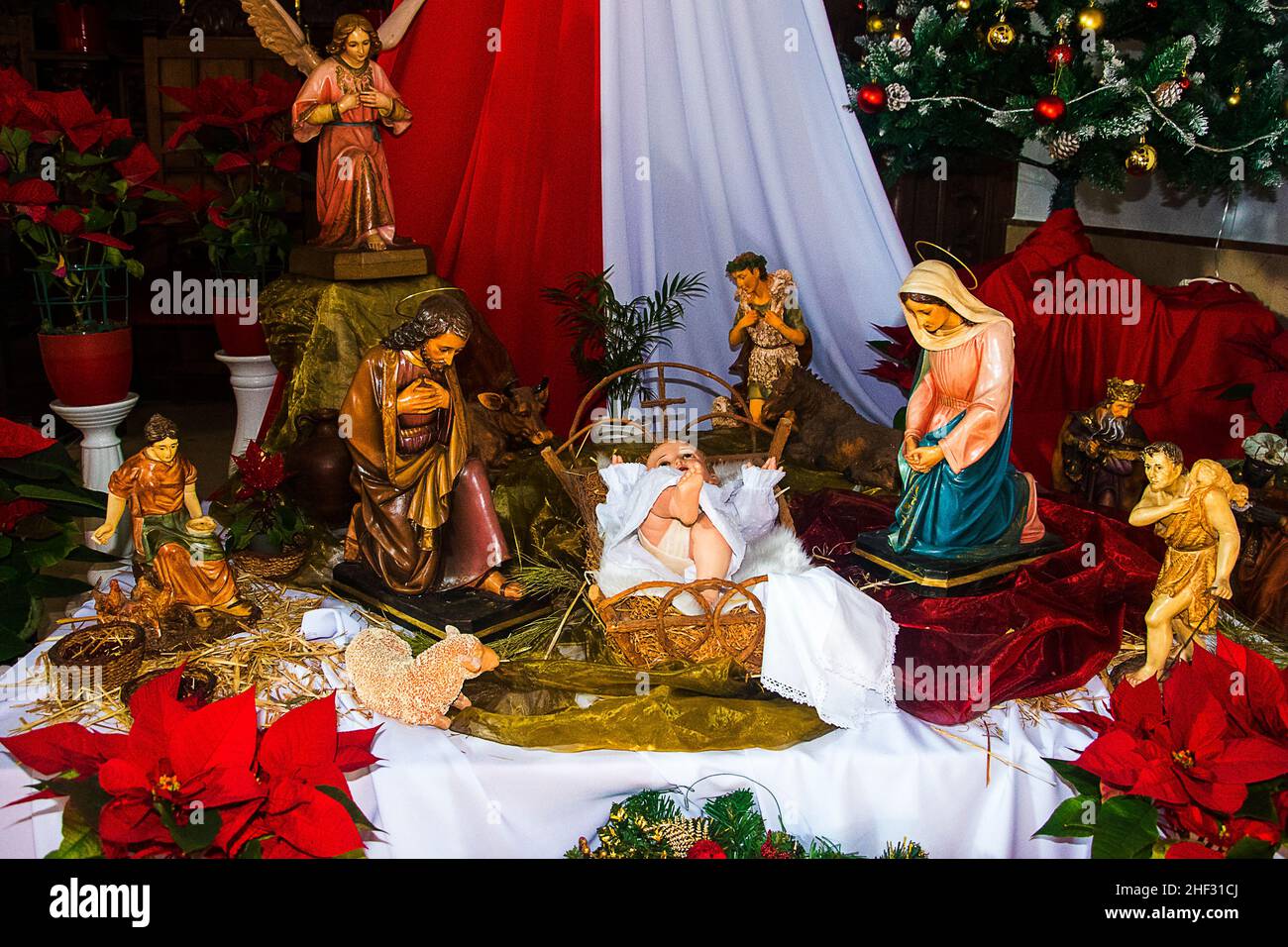 Competa is a white town in the mountains above Málaga in Andalucia southern Spain.It is known for its fine 16th century church with its Christmas crib Stock Photo