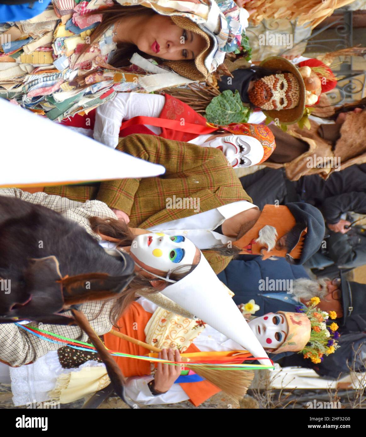 Enciso, Spain - February 29, 2020: Different ancestral costumes of the traditional carnival of the village of Enciso. Stock Photo