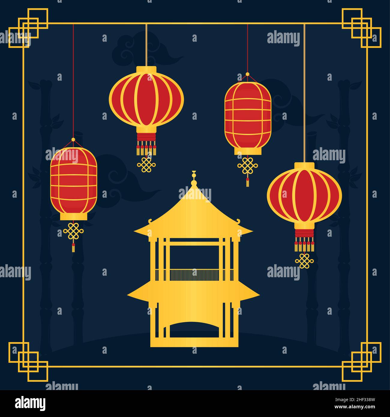 chinese temple illustration with decorative lanterns Stock Vector Image ...
