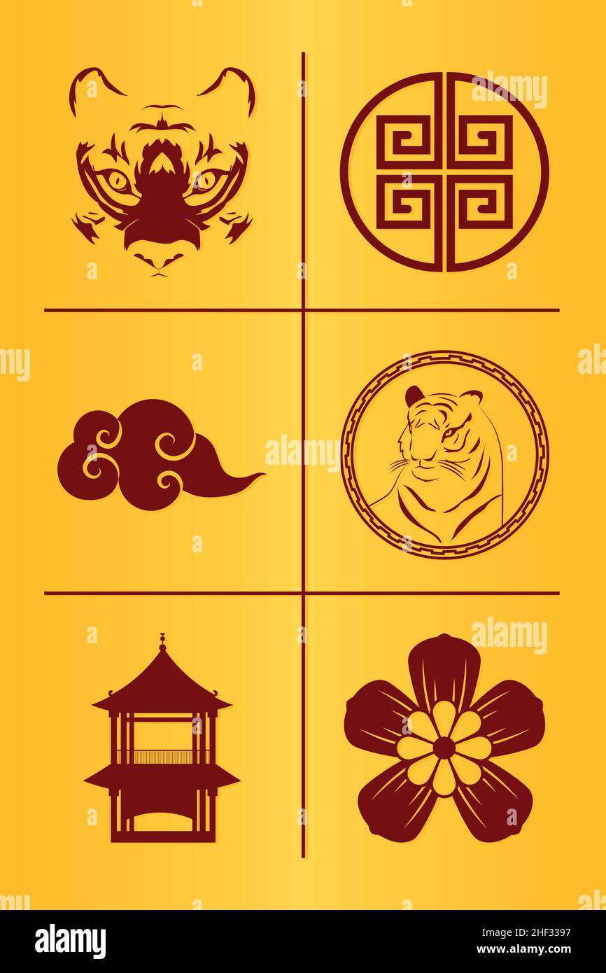 chinese symbols icon set design Stock Vector