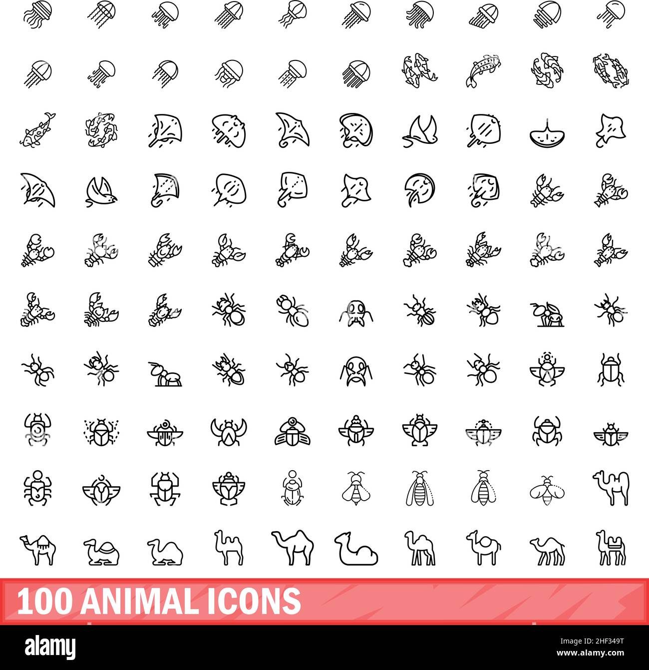 100 animal icons set. Outline illustration of 100 animal icons vector ...