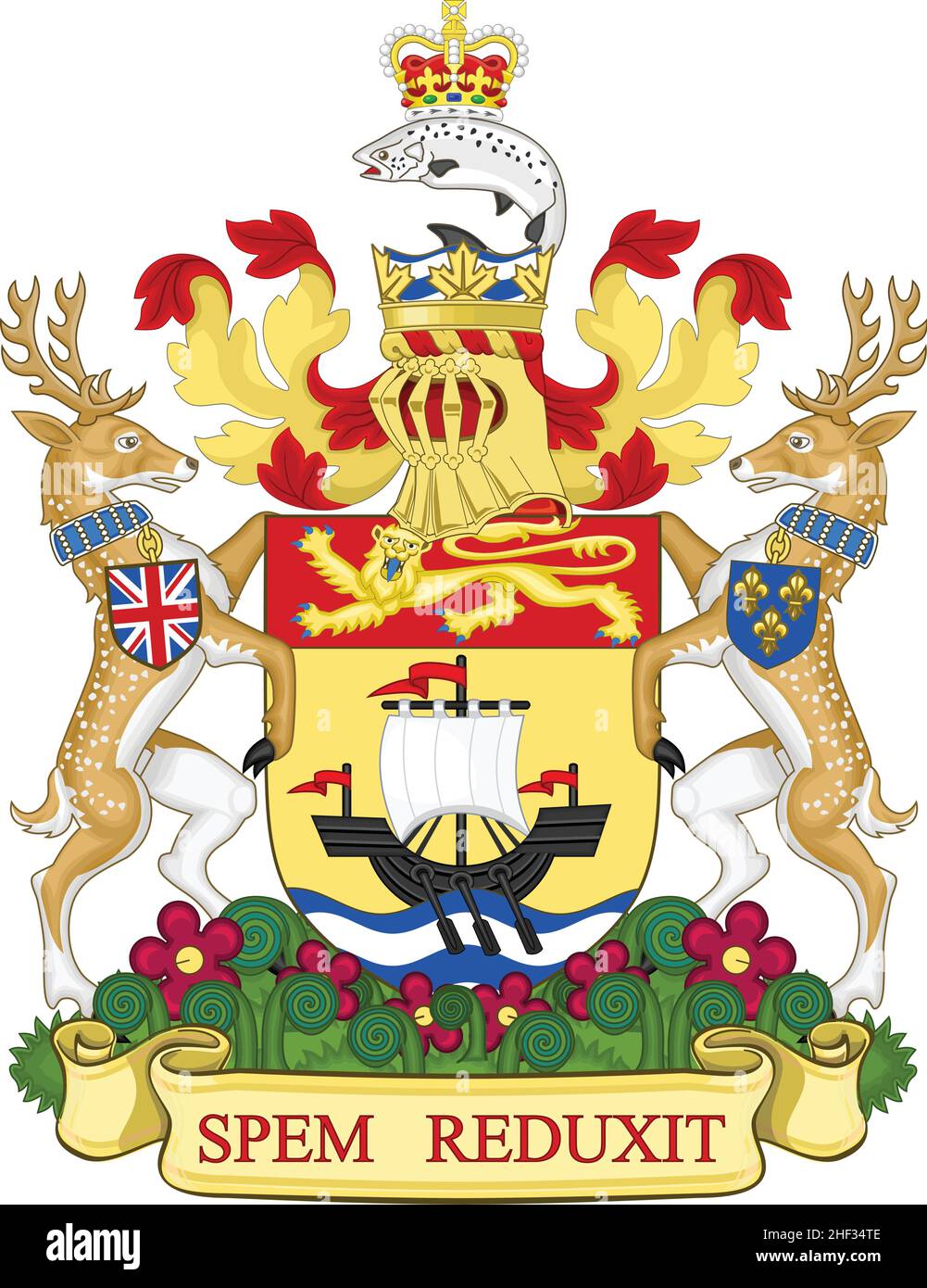 Official current vector coat of arms of the Canadian territory of NEW BRUNSWICK, CANADA Stock Vector