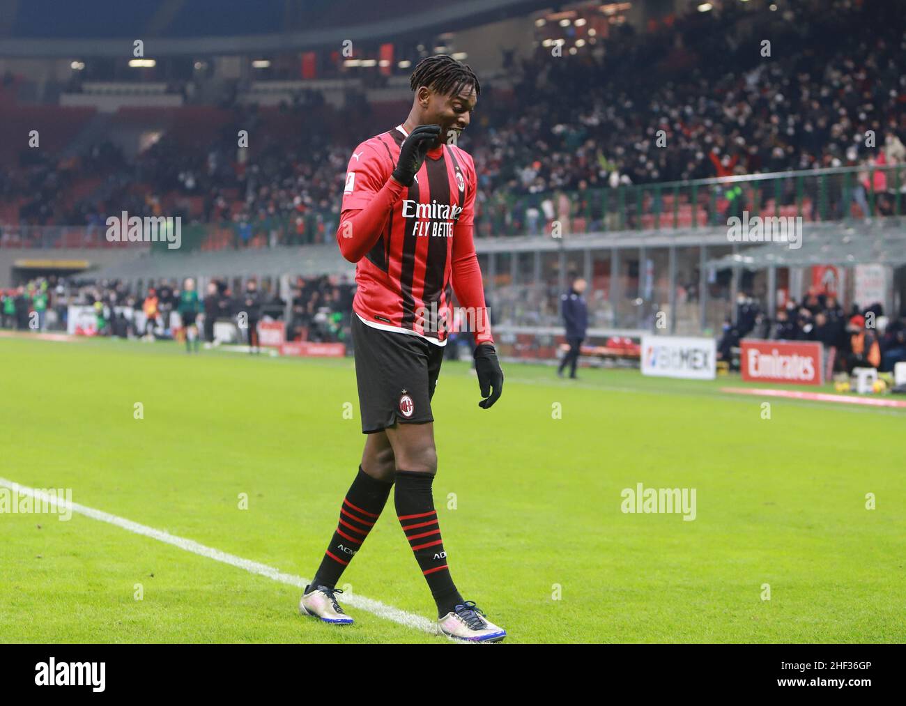 Milan, Italy. 06th Jan, 2022. MILAN ITALY- January 13 Stadio G Meazza Leao celebraties is goal during the Italy Cup match between Ac Milan and Cfc Genoa at Stadio G. Meazza on January 13 2022 in Milan, Italy. Credit: Christian Santi/Alamy Live News Stock Photo