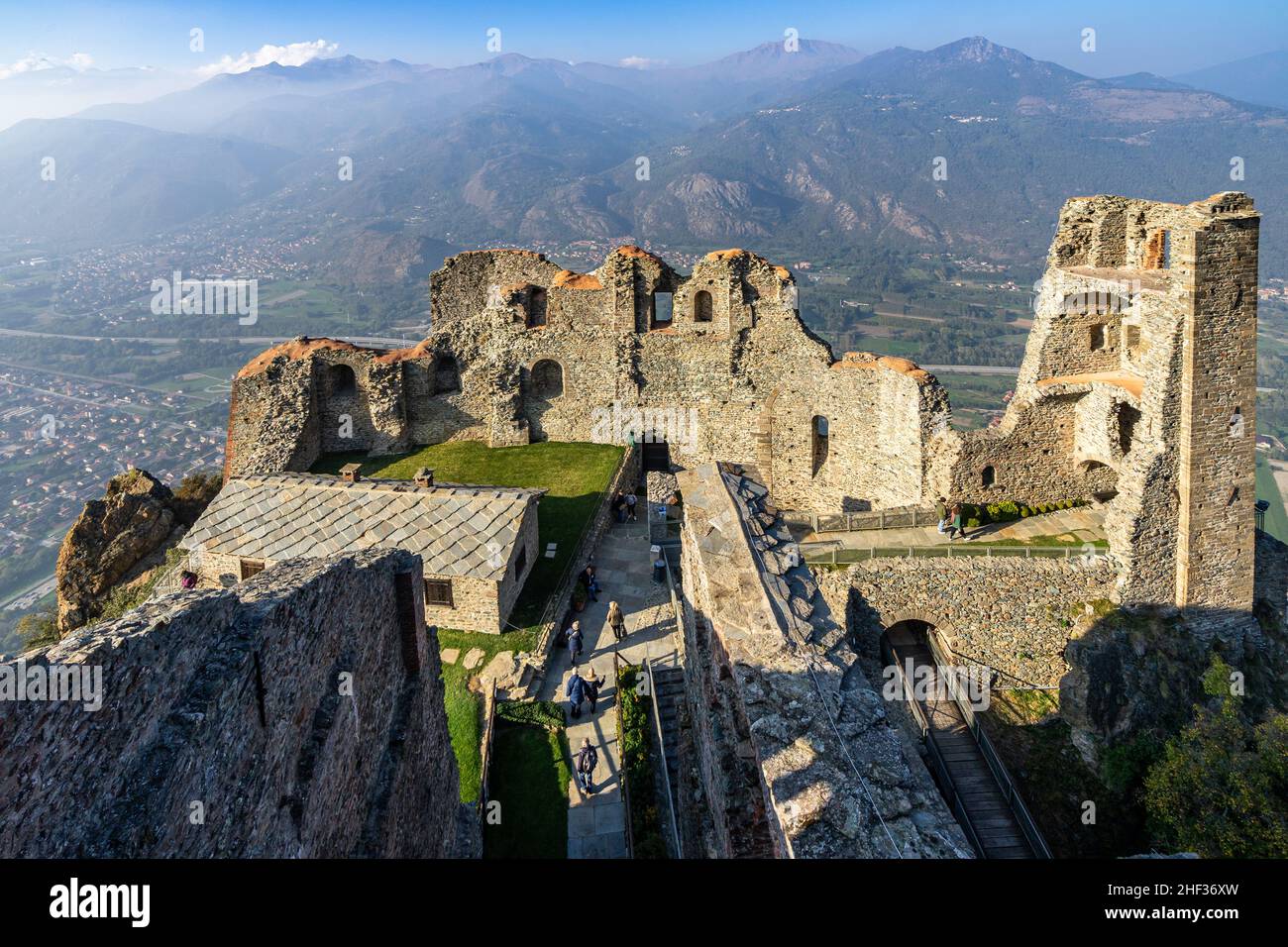 Scenic view of the Sacra di San Michele or Saint Michael's Abbey at Susa Valley, Piedmont, Italy Stock Photo