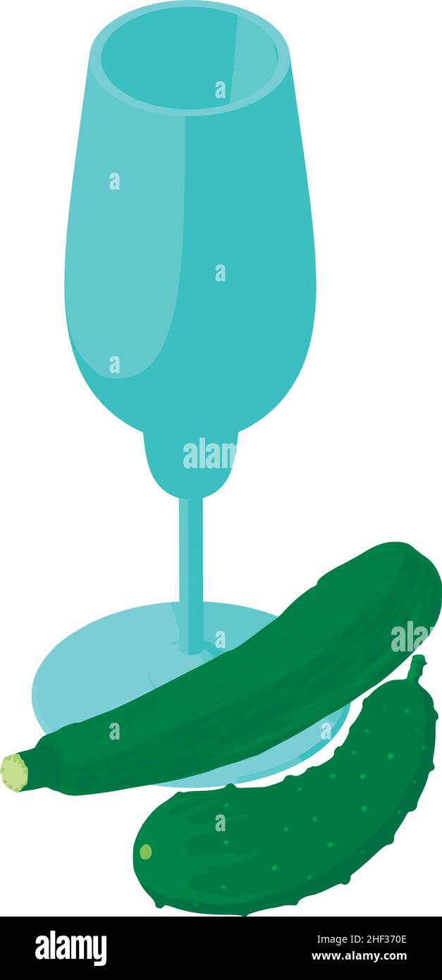 Vegetable smoothie icon isometric vector. Stemmed glass, courgette and ...
