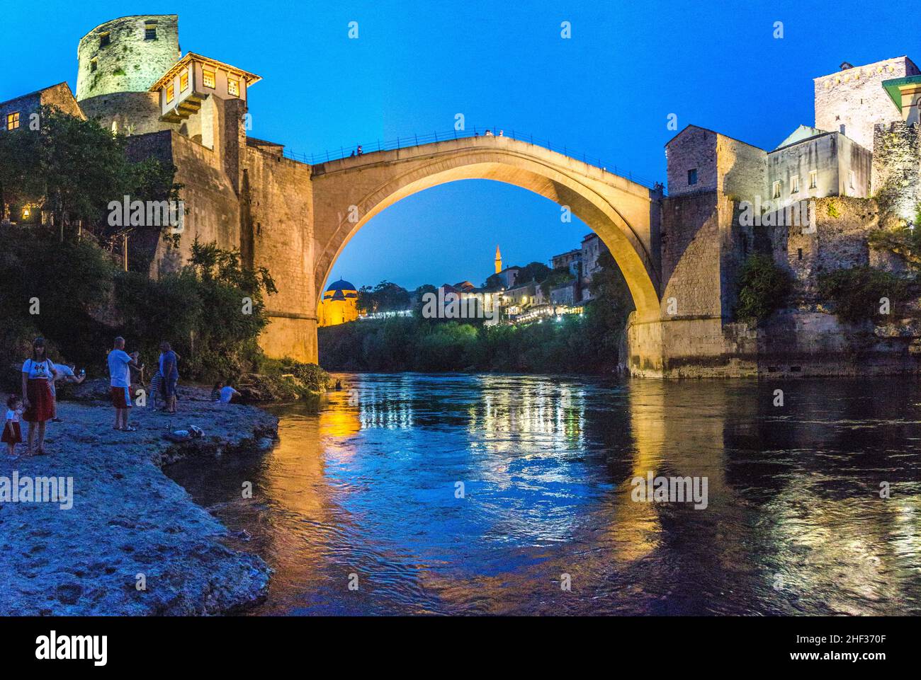 MOSTAR, BOSNIA AND HERZEGOVINA - JUNE 9, 2019: Evening view of Stari most (Old Bridge) in Mostar. Bosnia and Herzegovina Stock Photo